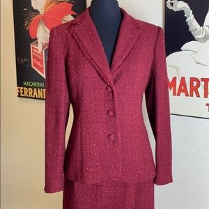 Wine colored two piece jacket and skirt